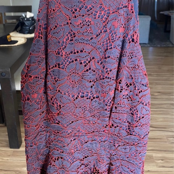 ModCloth A Night Like This Navy Sleeveless Midi Dress With Red Lace Overlay - Picture 3 of 10